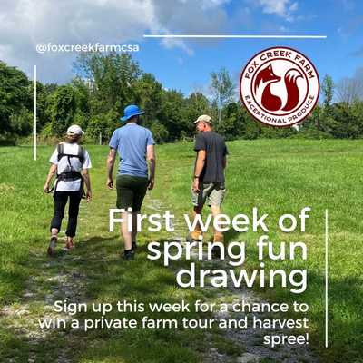 Sign up this week for a Fox Creek Farm produce share, and enter to win our spring fun drawing!

#foxcreekfarmcsa
#communitysupportedagriculture
#exceptional_produce